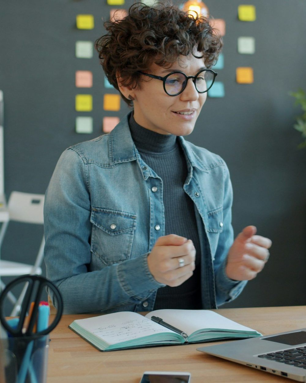 A founder on a video call from a home office